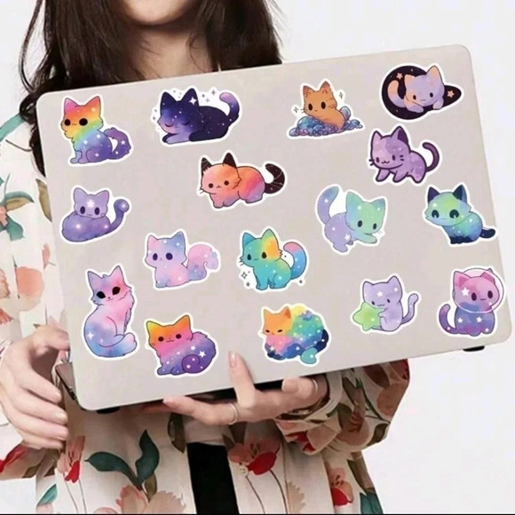 Cute fun 50 piece set vibrant vinyl stickers cat galaxy print rainbow print long - Picture 6 of 8